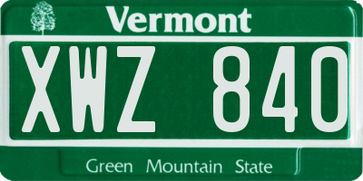 VT license plate XWZ840