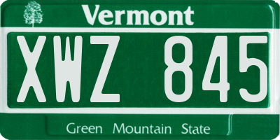 VT license plate XWZ845
