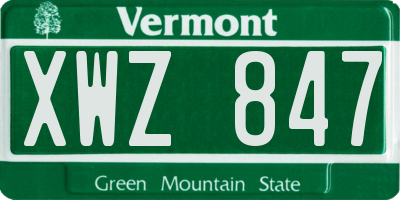 VT license plate XWZ847