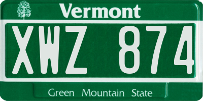 VT license plate XWZ874