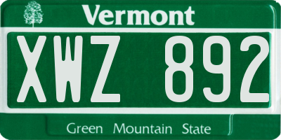 VT license plate XWZ892