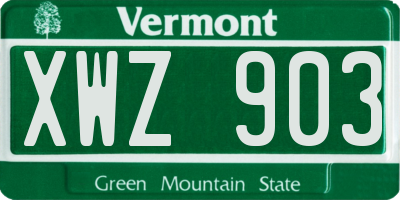 VT license plate XWZ903