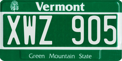 VT license plate XWZ905