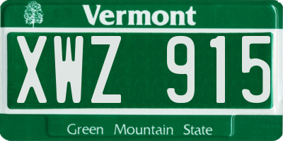 VT license plate XWZ915