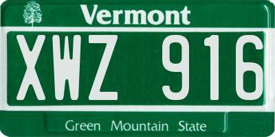 VT license plate XWZ916