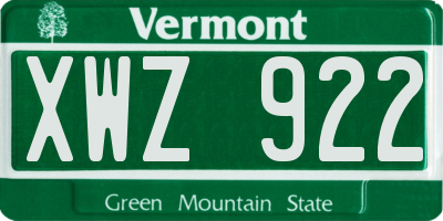 VT license plate XWZ922