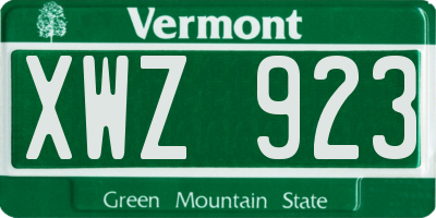 VT license plate XWZ923