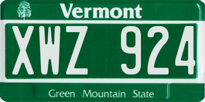 VT license plate XWZ924