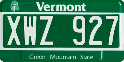 VT license plate XWZ927