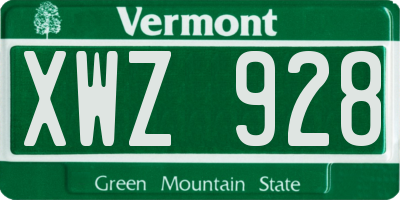 VT license plate XWZ928