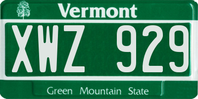 VT license plate XWZ929