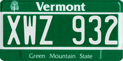 VT license plate XWZ932
