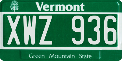 VT license plate XWZ936