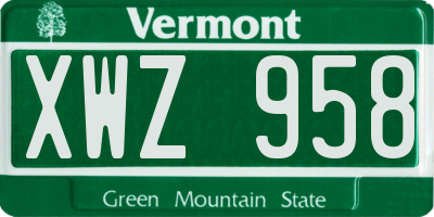 VT license plate XWZ958
