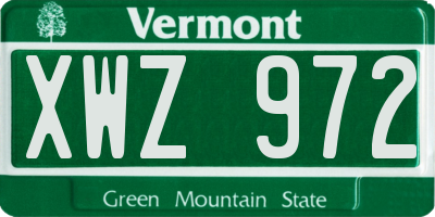 VT license plate XWZ972