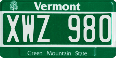 VT license plate XWZ980
