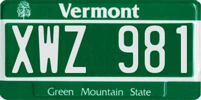 VT license plate XWZ981