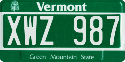VT license plate XWZ987