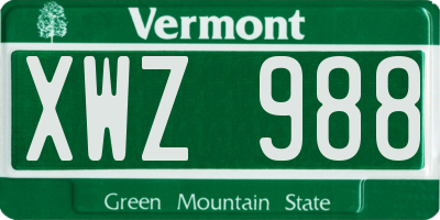 VT license plate XWZ988