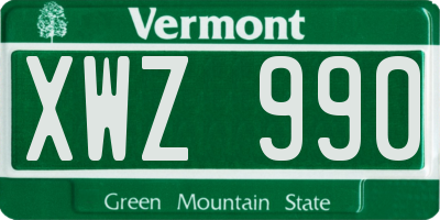 VT license plate XWZ990