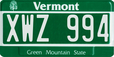 VT license plate XWZ994