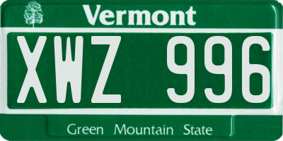 VT license plate XWZ996