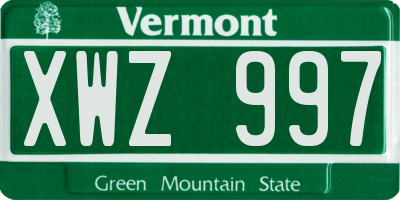 VT license plate XWZ997