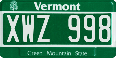 VT license plate XWZ998