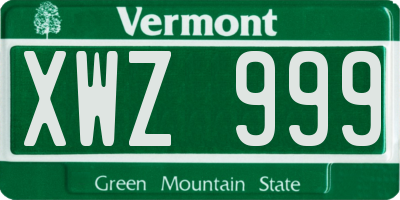 VT license plate XWZ999