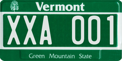 VT license plate XXA001