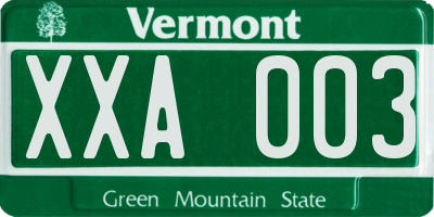 VT license plate XXA003