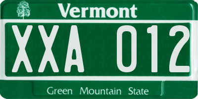 VT license plate XXA012