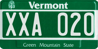 VT license plate XXA020