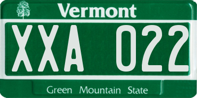 VT license plate XXA022
