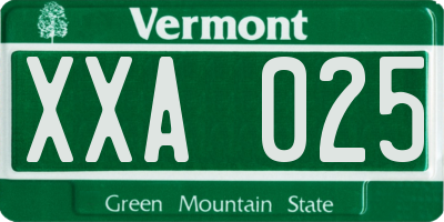 VT license plate XXA025