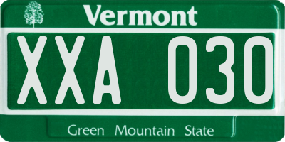 VT license plate XXA030