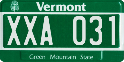 VT license plate XXA031