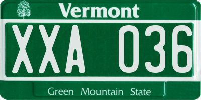 VT license plate XXA036