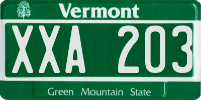 VT license plate XXA203