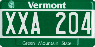 VT license plate XXA204