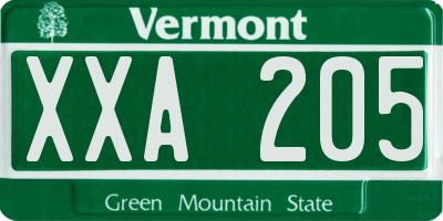 VT license plate XXA205