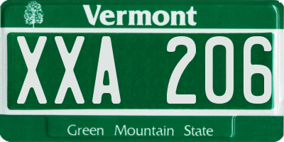 VT license plate XXA206
