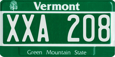 VT license plate XXA208