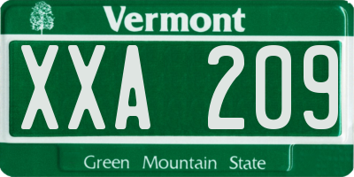 VT license plate XXA209