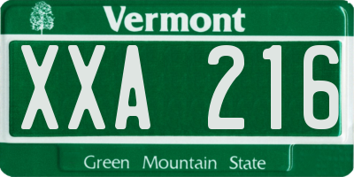 VT license plate XXA216
