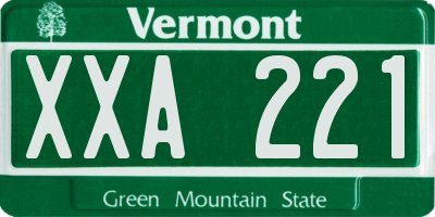 VT license plate XXA221