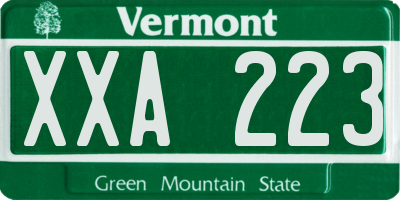 VT license plate XXA223