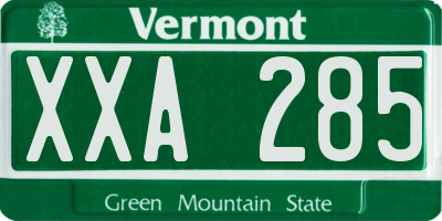 VT license plate XXA285