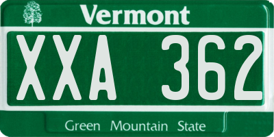 VT license plate XXA362