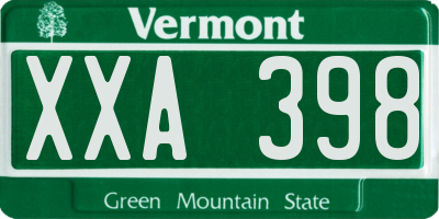 VT license plate XXA398